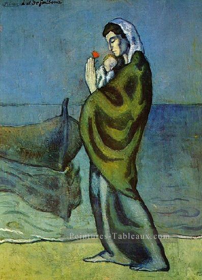 Mère et enfant sur le rivage 1902 cubistes Peintures à l'huile